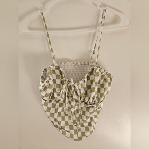Checkered Crop Top with Tie Front